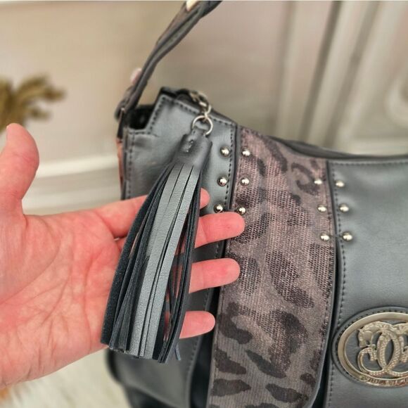 Vintage RARE Sharif Black and Gray Shoulder Bag with Metallic Emblem - Picture 12 of 16